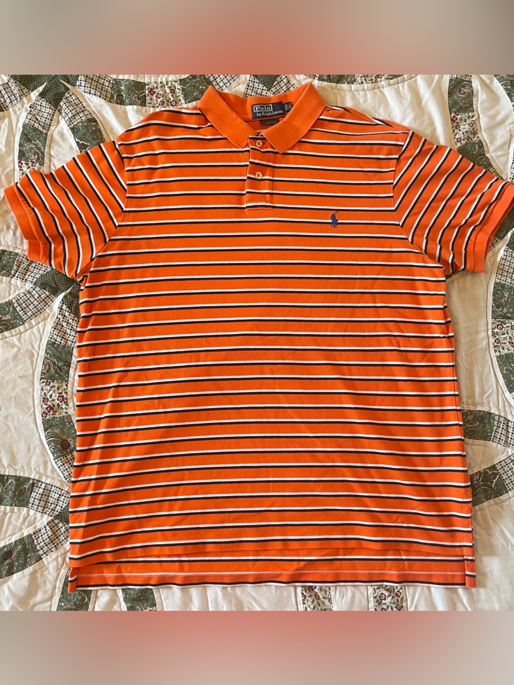 VTG 90s Ralph Lauren Orange and Navy Striped Polo Size XXL